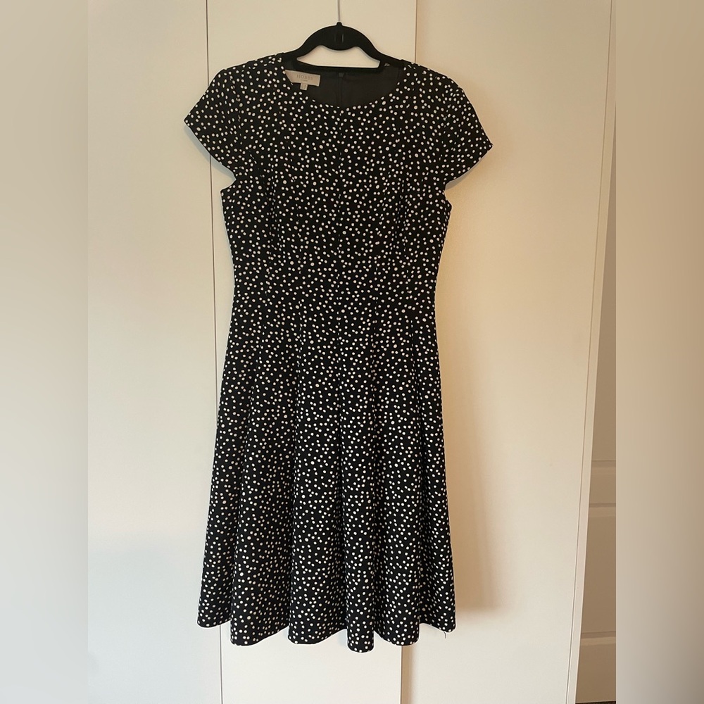 Hobbs Chic Black and White Polka Dot Midi Dress